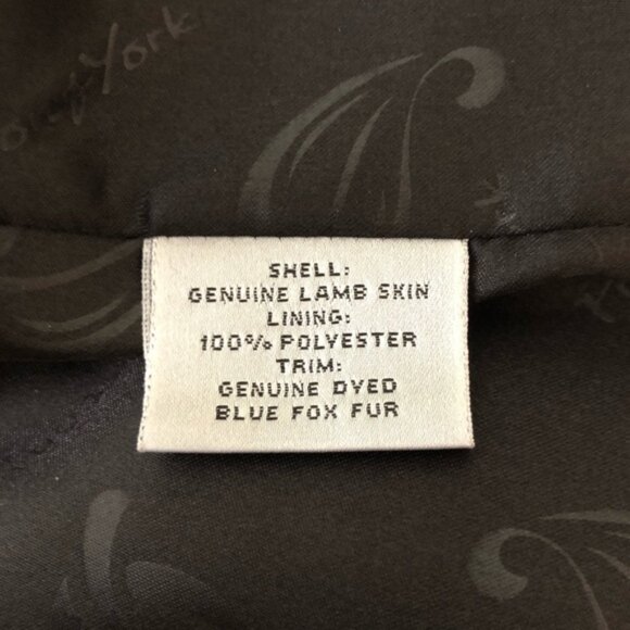 90’s Vintage Black Lambskin Leather Blue Fox Fur Collar Trim Jacket - Picture 11 of 14